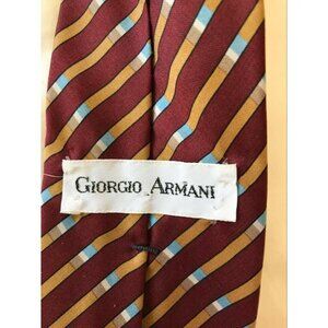 Giorgio Armani Dark Red Yellow Blue Striped Silk Wool Designer Men's Tie NWOT